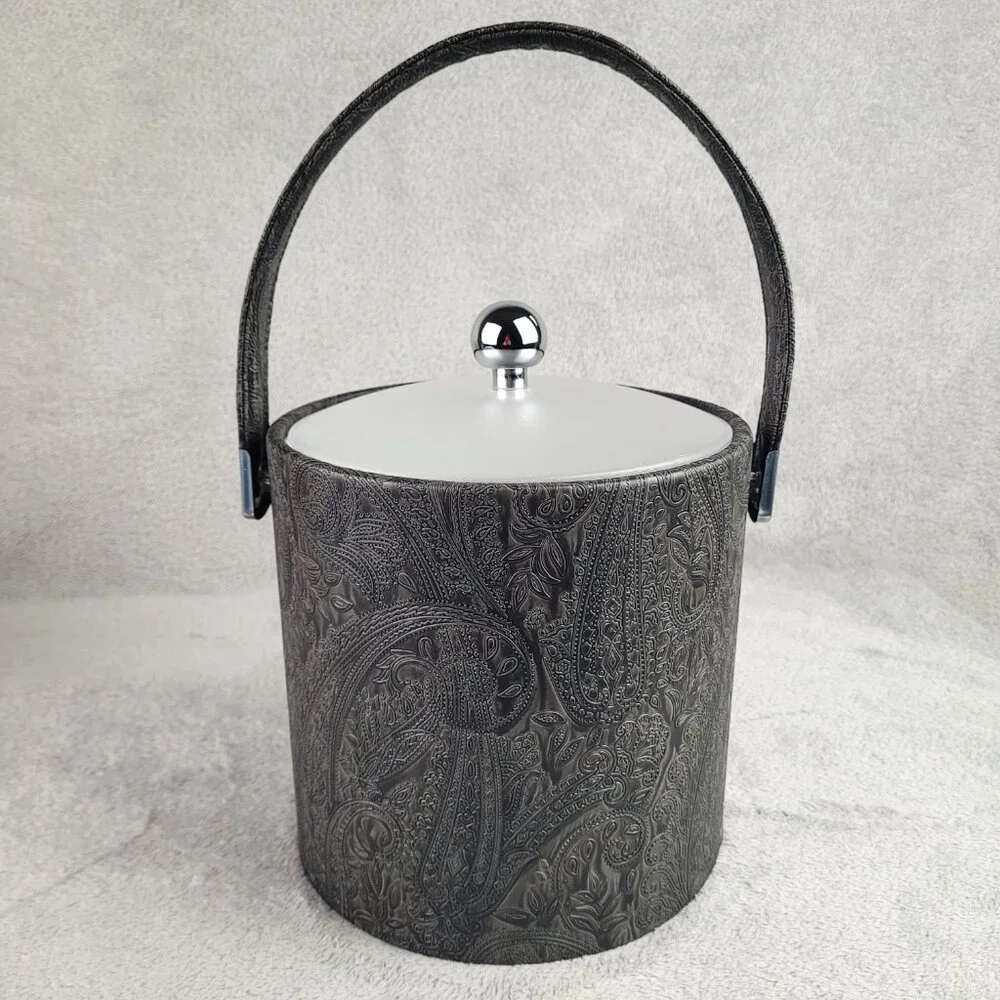Kraftware Ice Bucket 3 Quart Insulated Retro Barware VTG Brown Embossed Paisley